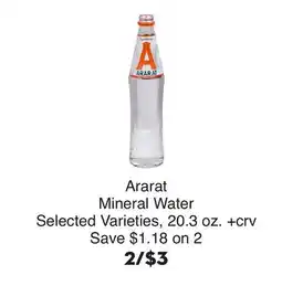 Bristol Farms Ararat Mineral Water offer