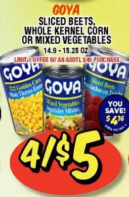 Western Beef GOYA SLICED BEETS, WHOLE KERNEL CORN OR MIXED VEGETABLES offer