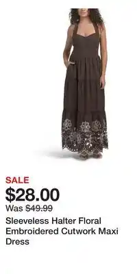 TJ Maxx Sleeveless Halter Floral Embroidered Cutwork Maxi Dress offer
