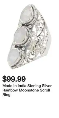TJ Maxx Made In India Sterling Silver Rainbow Moonstone Scroll Ring offer