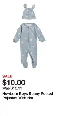 TJ Maxx Newborn Boys Bunny Footed Pajamas With Hat offer