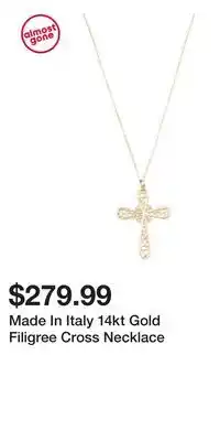TJ Maxx Made In Italy 14kt Gold Filigree Cross Necklace offer