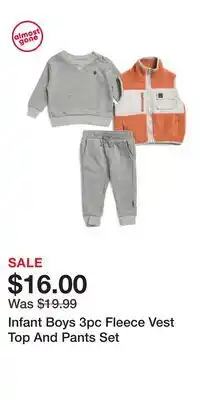 TJ Maxx Infant Boys 3pc Fleece Vest Top And Pants Set offer