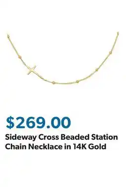 Sam's Club Sideway Cross Beaded Station Chain Necklace in 14K Gold offer