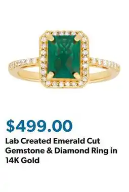 Sam's Club Lab Created Emerald Cut Gemstone & Diamond Ring in 14K Gold offer