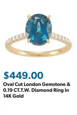 Sam's Club Oval Cut London Gemstone & 0.19 CT.T.W. Diamond Ring in 14K Gold offer