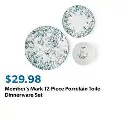Sam's Club Member's Mark 12-Piece Porcelain Toile Dinnerware Set offer