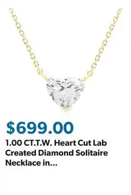 Sam's Club 1.00 CT.T.W. Heart Cut Lab Created Diamond Solitaire Necklace in 14K Gold offer