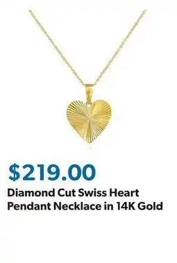 Sam's Club Diamond Cut Swiss Heart Pendant Necklace in 14K Gold offer