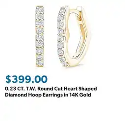 Sam's Club 0.23 CT. T.W. Round Cut Heart Shaped Diamond Hoop Earrings in 14K Gold offer