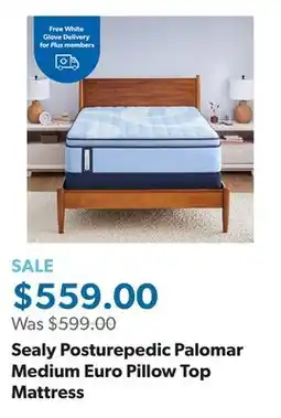 Sam's Club Sealy Posturepedic Palomar Medium Euro Pillow Top Mattress offer