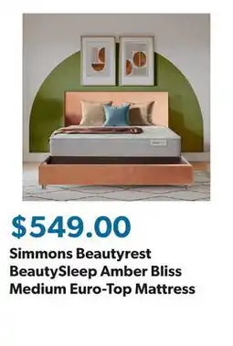 Sam's Club Simmons Beautyrest BeautySleep Amber Bliss Medium Euro-Top Mattress offer