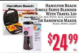 Trade Fair Supermarket Hamilton Beach Single Serve Blender With Travel Lid OR Sandwich Maker offer