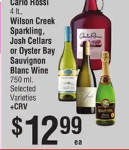 Smart & Final Carlo Rossi, Wilson Creek Sparkling, Josh Cellars or Oyster Bay Sauvignon Blanc Wine offer