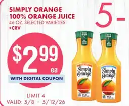 Smart & Final SIMPLY ORANGE 100% ORANGE JUICE offer