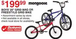 Dunham's Sports MONGOOSE BOYS' 20 GRID MAG OR FREESTYLE GRID BIKE offer