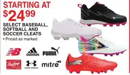 Dunham's Sports SELECT BASEBALL, SOFTBALL AND SOCCER CLEATS offer