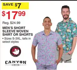 Dunham's Sports CANYON CREEK MEN'S SHORT SLEEVE WOVEN SHIRT OR SHORTS offer