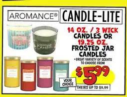 Ollie's CANDLE-LITE 14 oz./3 WICK CANDLES OR 19.25 OZ. FROSTED JAR CANDLES offer
