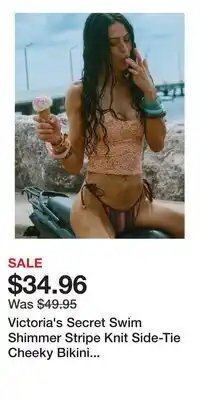 Victoria's Secret Victoria's Secret Swim Shimmer Stripe Knit Side-Tie Cheeky Bikini Bottom offer