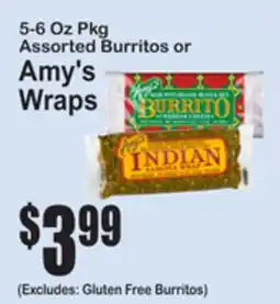 SuperFresh 5-6 Oz Pkg Assorted Burritos or Amy's Wraps offer