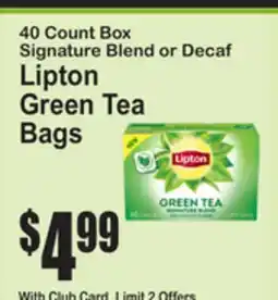 SuperFresh 40 Count Box Signature Blend or Decaf Lipton Green Tea Bags offer
