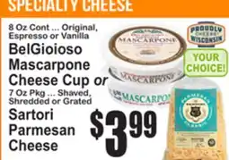 SuperFresh BelGioioso Mascarpone Cheese Cup or Sartori Parmesan Cheese offer
