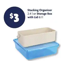 Family Dollar Stacking Organizer 2.4 l or Storage Box with Lid 6.1 l offer