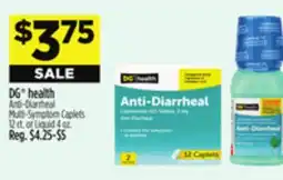 Dollar General DG health Anti-Diarrheal Multi-Symptom Caplets 12 ct. or Liquid 4 oz offer