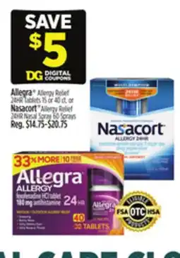 Dollar General Allegra Allergy Relief 24HR Tablets or Nasacort Allergy Relief 24HR Nasal Spray 60 Sprays offer