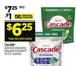 Dollar General Cascade Automatic Dishwasher Detergent ActionPacs offer