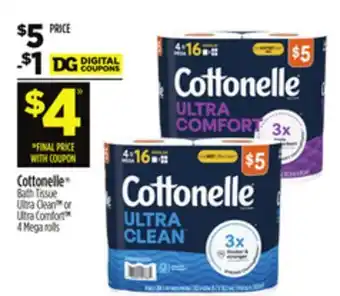 Dollar General Cottonelle Bath Tissue Ultra Clean or Ultra Comfort offer