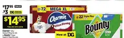 Dollar General Charmin Ultra Strong 12 Mega XL rolls or Bounty Paper Towels6 Triple Plus rolls offer