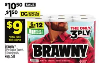 Dollar General Brawny 3 Ply Paper Towels offer