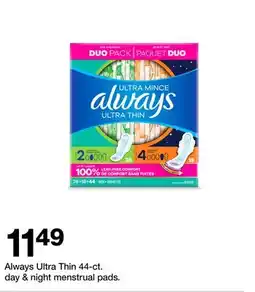 Target Always Ultra Thin 44-ct. day & night menstrual pads offer