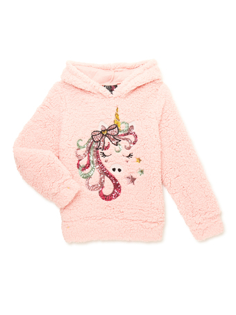 Walmart Miss Chievous Girls Sequin Critter Plush Faux Sherpa Pullover Hoodie, Sizes 4-16 offer
