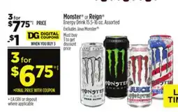 Dollar General Monster or Reign Energy Drink offer