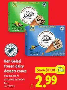 Lidl Bon Gelati frozen dairy dessert cones offer