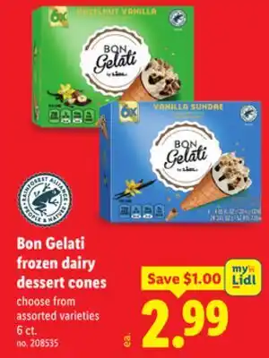 Lidl Bon Gelati frozen dairy dessert cones offer