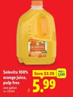 Lidl Solevita 100% orange juice, pulp free offer