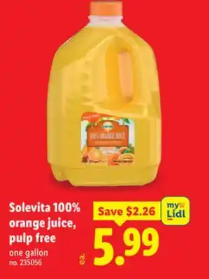 Lidl Solevita 100% orange juice, pulp free offer