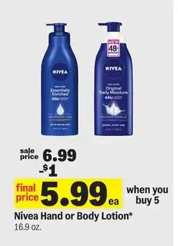 Meijer Nivea Hand or Body Lotion offer