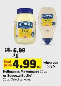 Meijer Hellmann's Mayonnaise 30 oz. or Squeeze Bottle* 20 oz offer