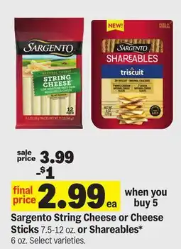 Meijer Sargento String Cheese or Cheese Sticks 7.5-12 oz. or Shareables* 6 oz offer