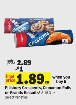 Meijer Pillsbury Crescents, Cinnamon Rolls or Grands Biscuits offer