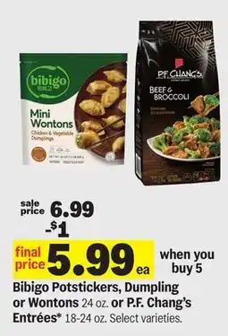 Meijer Bibigo Potstickers, Dumpling or Wontons 24 oz. or P. F. Chang's Entrées 18-24 oz offer