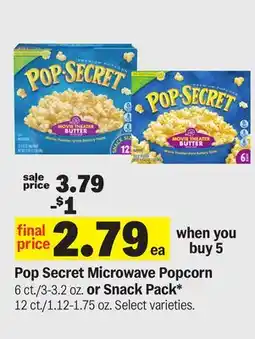 Meijer Pop Secret Microwave Popcorn 6 ct./3-3.2 oz. or Snack Pack 12 ct./1.12-1.75 oz offer