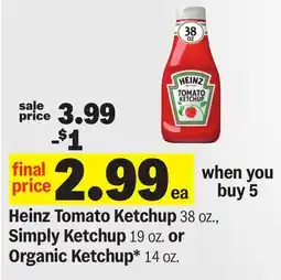 Meijer Heinz Tomato Ketchup 38 oz., Simply Ketchup 19 oz. or Organic Ketchup* 14 oz offer