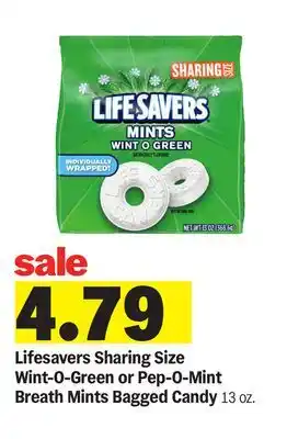 Meijer Lifesavers Sharing Size Wint-O-Green or Pep-O-Mint Breath Mints Bagged Candy offer