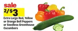 Meijer Extra Large Red, Yellow or Orange Bell Peppers or Seedless Greenhouse Cucumbers offer